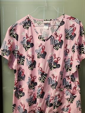 Scrubstar Pink Heart & Ribbon Print Scrub Top